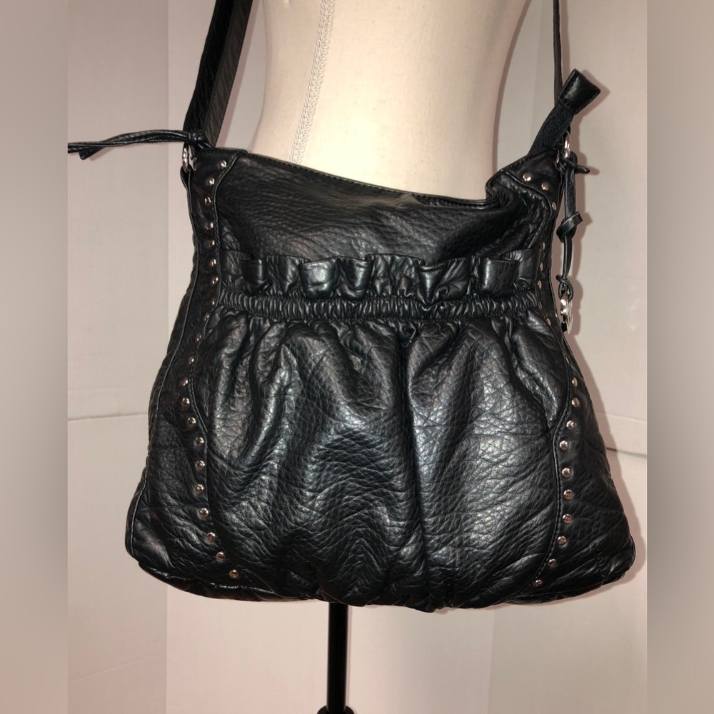 RED by MARC ECKO Black Vegan Silver Studded Hobo Shoulder Crossbody Bag